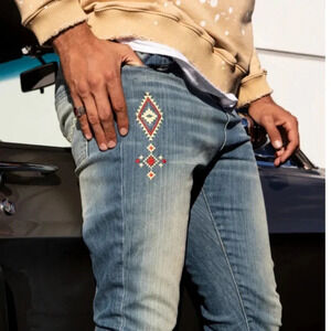 United Rivers Men's Kansas Western Embroidered Skinny Jeans Size 34